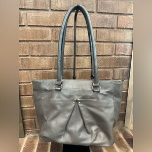 Tignanello Gray Pebbled Leather Shoulder Bag Purse Tote